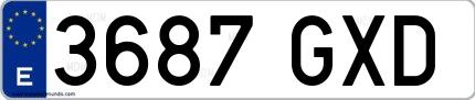 Ejemplo de matrícula española 3687 GXD