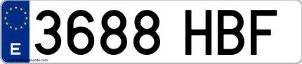 Ejemplo de matrícula española 3688 HBF