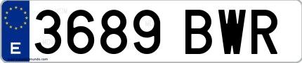 Ejemplo de matrícula española 3689 BWR