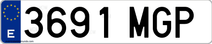 Ejemplo de matrícula de coche ordinaria 3691 MGP