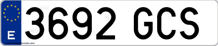 Ejemplo de matrícula de coche ordinaria 3692 GCS