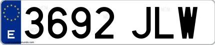 Ejemplo de matrícula española 3692 JLW