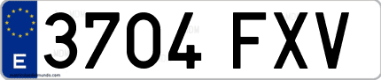 Ejemplo de matrícula de coche ordinaria 3704 FXV