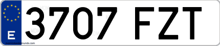 Ejemplo de matrícula de coche ordinaria 3707 FZT