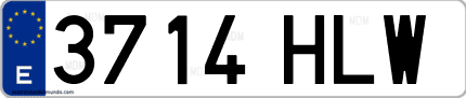 Ejemplo de matrícula de coche ordinaria 3714 HLW