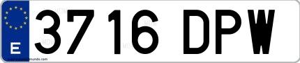 Ejemplo de matrícula española 3716 DPW
