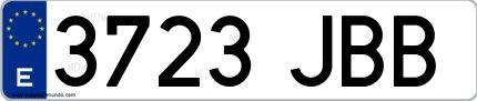 Ejemplo de matrícula española 3723 JBB