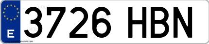 Ejemplo de matrícula española 3726 HBN