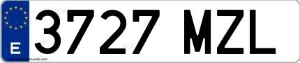 Ejemplo de matrícula española 3727 MZL
