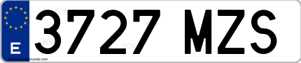 Ejemplo de matrícula de coche ordinaria 3727 MZS