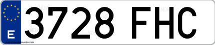 Ejemplo de matrícula de coche ordinaria 3728 FHC