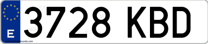 Ejemplo de matrícula de coche ordinaria 3728 KBD