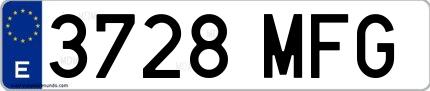 Ejemplo de matrícula española 3728 MFG