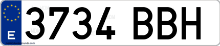 Ejemplo de matrícula de coche ordinaria 3734 BBH
