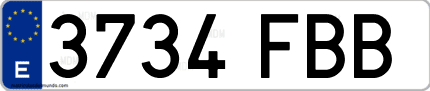 Ejemplo de matrícula de coche ordinaria 3734 FBB