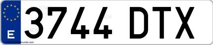 Ejemplo de matrícula española 3744 DTX