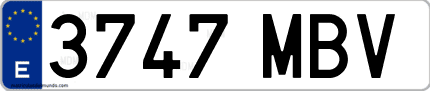 Ejemplo de matrícula de coche ordinaria 3747 MBV