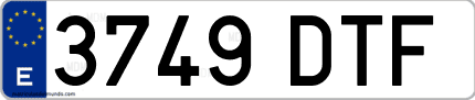 Ejemplo de matrícula de coche ordinaria 3749 DTF