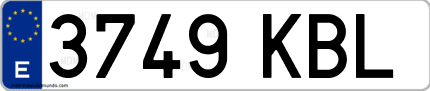 Ejemplo de matrícula de coche ordinaria 3749 KBL