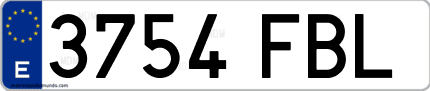Ejemplo de matrícula de coche ordinaria 3754 FBL