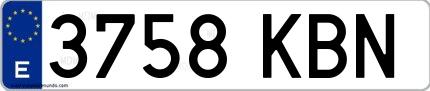 Ejemplo de matrícula española 3758 KBN