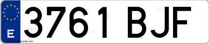 Ejemplo de matrícula de coche ordinaria 3761 BJF