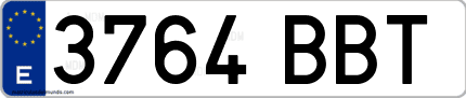 Ejemplo de matrícula de coche ordinaria 3764 BBT