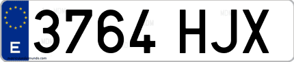 Ejemplo de matrícula de coche ordinaria 3764 HJX