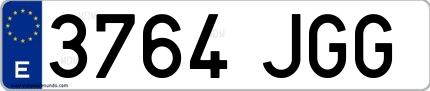 Ejemplo de matrícula española 3764 JGG
