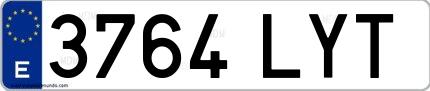 Ejemplo de matrícula española 3764 LYT