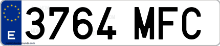 Ejemplo de matrícula de coche ordinaria 3764 MFC