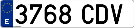 Ejemplo de matrícula de coche ordinaria 3768 CDV