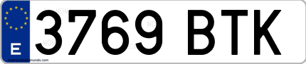 Ejemplo de matrícula de coche ordinaria 3769 BTK