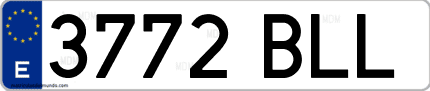 Ejemplo de matrícula de coche ordinaria 3772 BLL