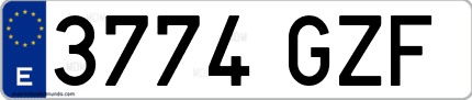 Ejemplo de matrícula de coche ordinaria 3774 GZF