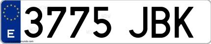 Ejemplo de matrícula española 3775 JBK
