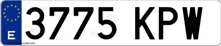 Ejemplo de matrícula española 3775 KPW