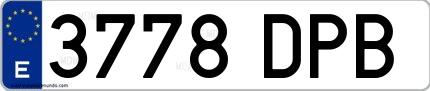 Ejemplo de matrícula española 3778 DPB