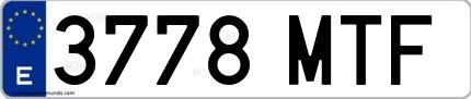 Ejemplo de matrícula española 3778 MTF