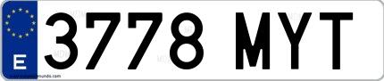 Ejemplo de matrícula española 3778 MYT