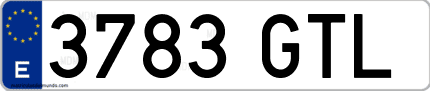 Ejemplo de matrícula de coche ordinaria 3783 GTL