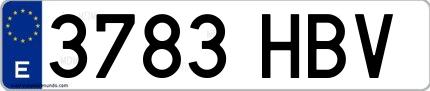 Ejemplo de matrícula española 3783 HBV