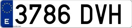 Ejemplo de matrícula española 3786 DVH