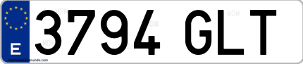 Ejemplo de matrícula de coche ordinaria 3794 GLT