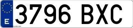 Ejemplo de matrícula española 3796 BXC