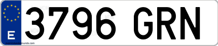 Ejemplo de matrícula de coche ordinaria 3796 GRN