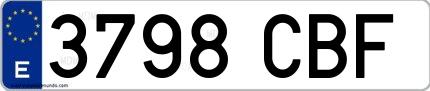 Ejemplo de matrícula española 3798 CBF