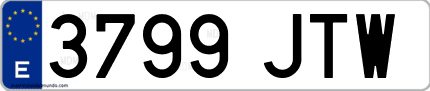 Ejemplo de matrícula de coche ordinaria 3799 JTW