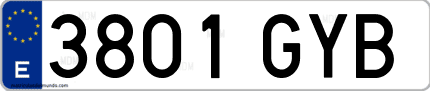 Ejemplo de matrícula de coche ordinaria 3801 GYB