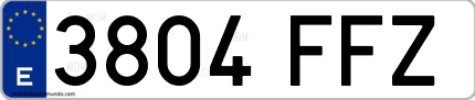 Ejemplo de matrícula de coche ordinaria 3804 FFZ